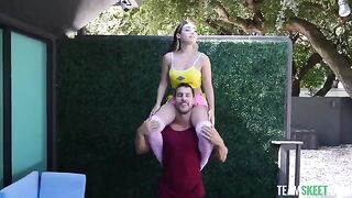 She sucks my cock with a mouth as small as her head