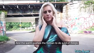 Blonde MILF makes a blowjob and gets fucked on the street