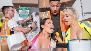 A group of girls have an orgy while their boss is away at work