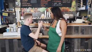 Big tits barista is a super beautiful girl with big boobs working as a barista