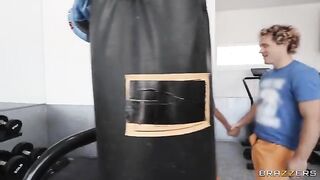 Face to face action after squats in gym