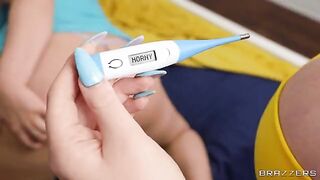A big natural chick is stuck in bed and needs cock