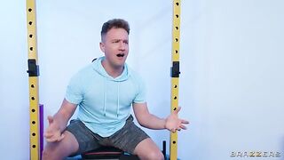 The guy has sex with a girl with beautiful breasts in the gym locker room