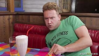 Blonde woman has anal sex right in the diner toilet