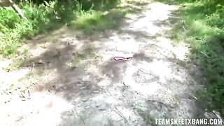 A young nimpho gets horny and fucks outdoors in nature