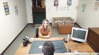 The druggie is fucking with the boss on his table in the office