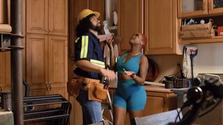 A girl in a role play wants to get closer to her partner on the kitchen