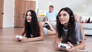 A girl is fucking her boyfriend in the gamer room