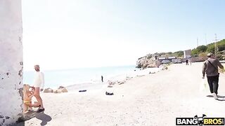Insane anal sex on the public beach with a hot blonde