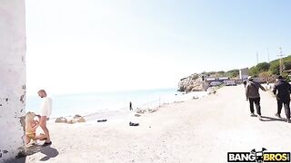 Insane anal sex on the public beach with a hot blonde