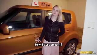 The big dick of the blonde in her clothes stretches her boobs