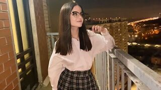 A hot chick is fucking with a stunning view of the city
