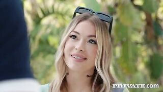 A young girl is engaged in intense sex with two guys at the pool