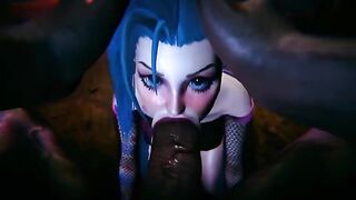 Jinx and Vi get fucked by a big black cock in 3D