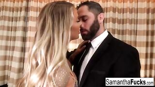 A busty blonde beauty, Samantha Saint, gets fucked in a hotel room