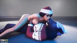 A beautiful woman is fucking with a werewolf this Christmas