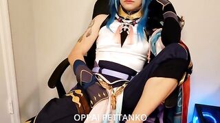 A kinky cosplayer Xiao gets caught by Zhongli in a compromising act