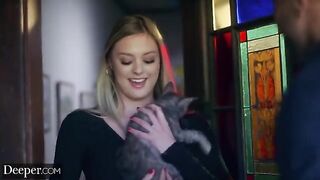 A pretty woman has sex with a man in a uniform