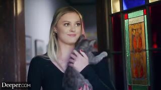 A pretty woman has sex with a man in a uniform