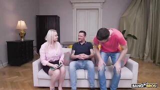 Two men are not enough for this hot blonde. She wants more