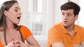 A hot stepmom gets fucked on the couch in a doggystyle position