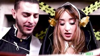 A young cosplayer has sex on All Saints’ Day, imitating a passionate scene