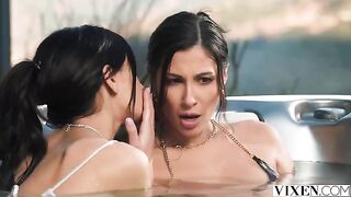 A brunette beauty and her friend have a paradise day