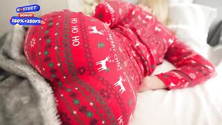 The stepmom receives a Christmas present from her stepson in a steamy scene