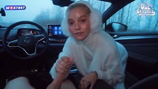 A beautiful and naughty girl fucks with a stranger in his car