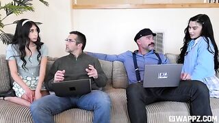 Sexy beauties gave the dad a stunning group sex party