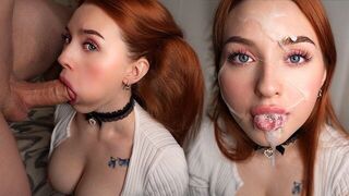The guy quickly reached the peak through the skillful mouth of a red head