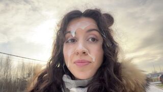A guy had to walk with a cum on his face all over the city