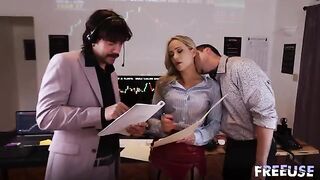 A whore for every trader! A hot threesome in the office with an incredible minet