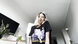 A hot blonde with perfect natural tits shows how she uses her mouth