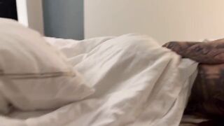 The stepfather put the baby on the couch and covered her eyes, then pulled his cock