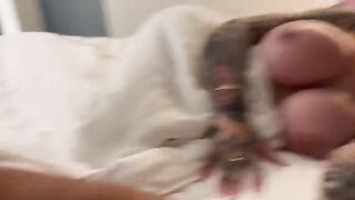 The stepfather put the baby on the couch and covered her eyes, then pulled his cock