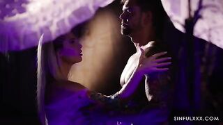 A guy is getting turned on while watching his girlfriend getting fucked