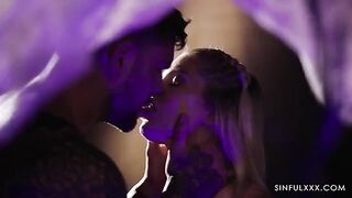 A guy is getting turned on while watching his girlfriend getting fucked