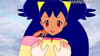 Iris, the Pokémon trainer, gets her pussy filled with cock in a steamy hentai scene