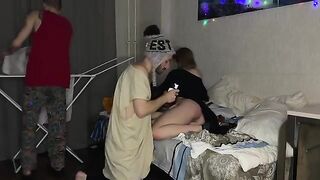 Two guys fucked a girl with a narrow pussy at a party