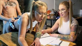 The student gets a good mark thanks to her great blowjob skills