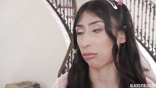 He played his dick with a passionate brunette on the couch