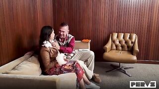 Guy checked the strength of mouth-watering brunette's pussy