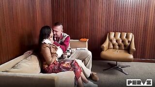Guy checked the strength of mouth-watering brunette's pussy