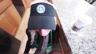 The girl is a barista, and the guy came in for a drink