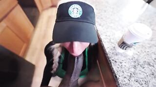The girl is a barista, and the guy came in for a drink