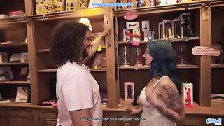 A girl works in a sex shop and gets fucked by her main client