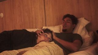 A blowjob on the bed, lazy but so deep that he trembles with pleasure
