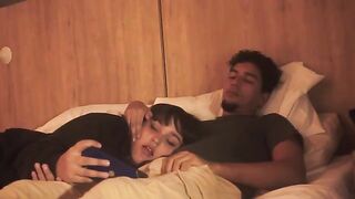 A blowjob on the bed, lazy but so deep that he trembles with pleasure