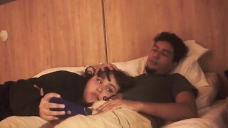 A blowjob on the bed, lazy but so deep that he trembles with pleasure